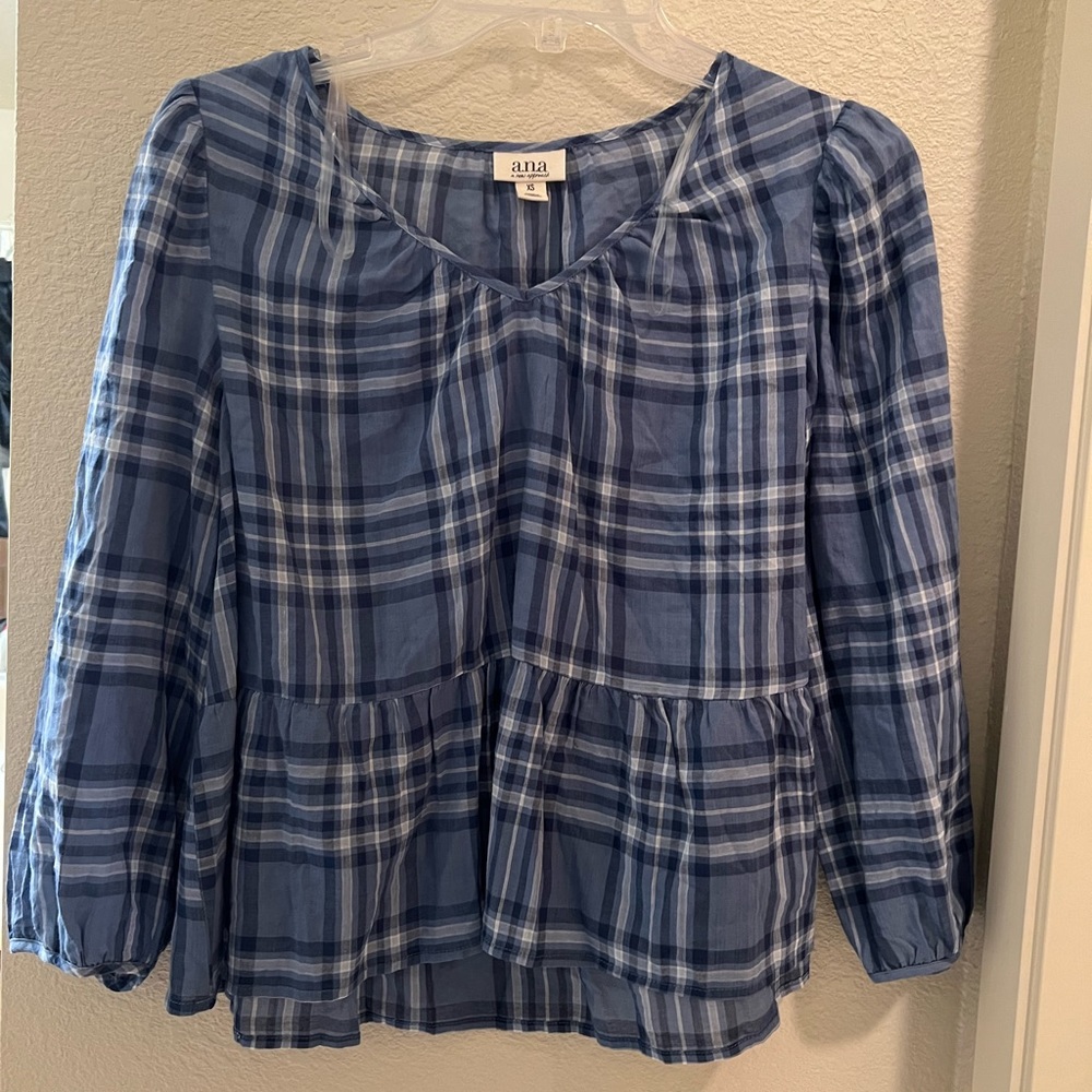 NWT Ana plaid long sleeve blouse Size XS